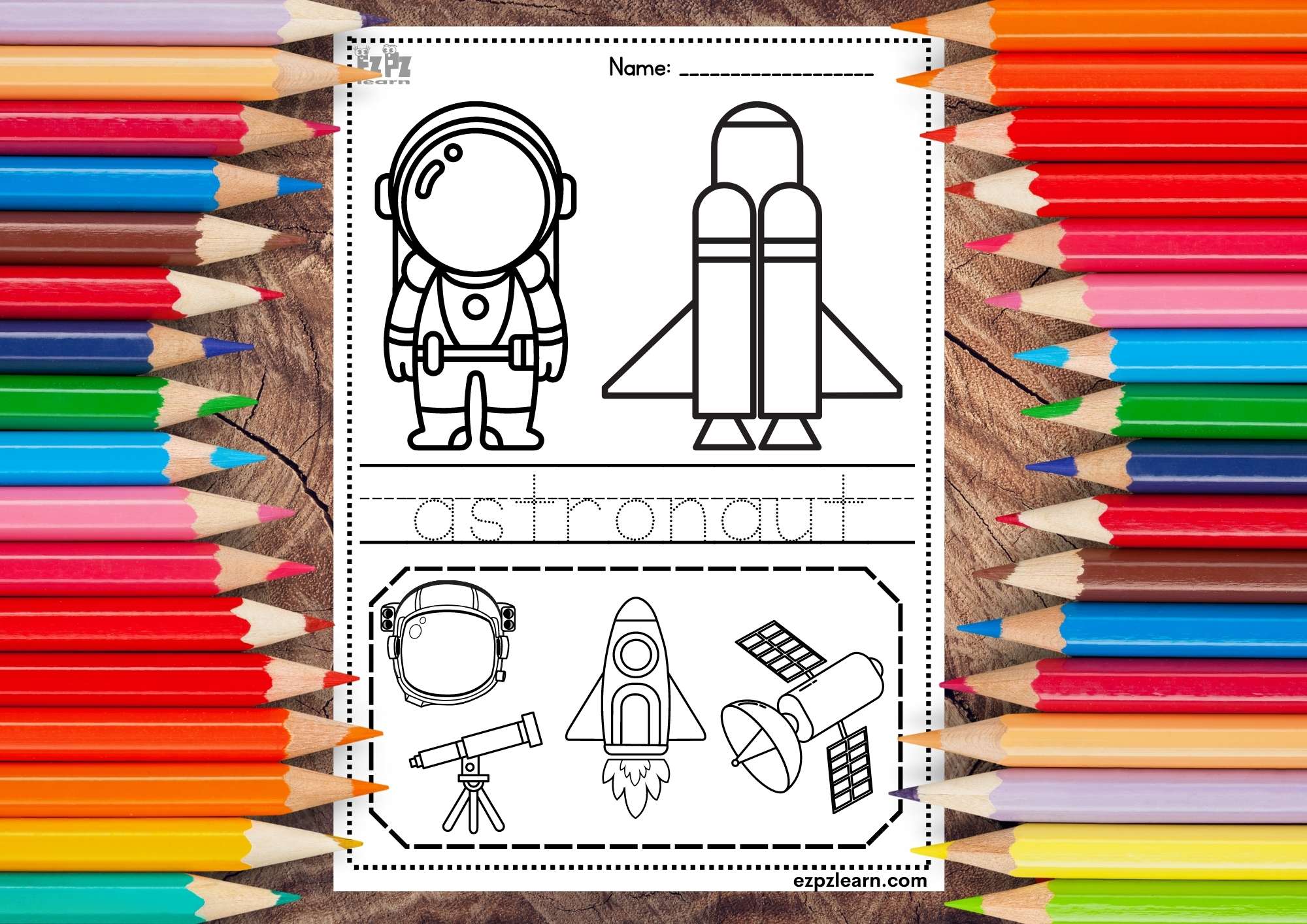 Astronaut Coloring and Trace the Word